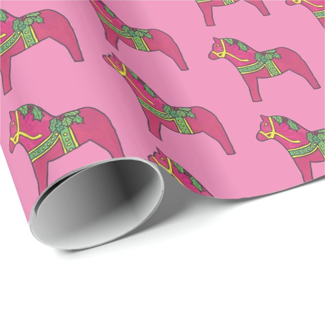 Presente Papel de embrulhamento de cavalos Dala de Natal ro (Ponta do rolo)