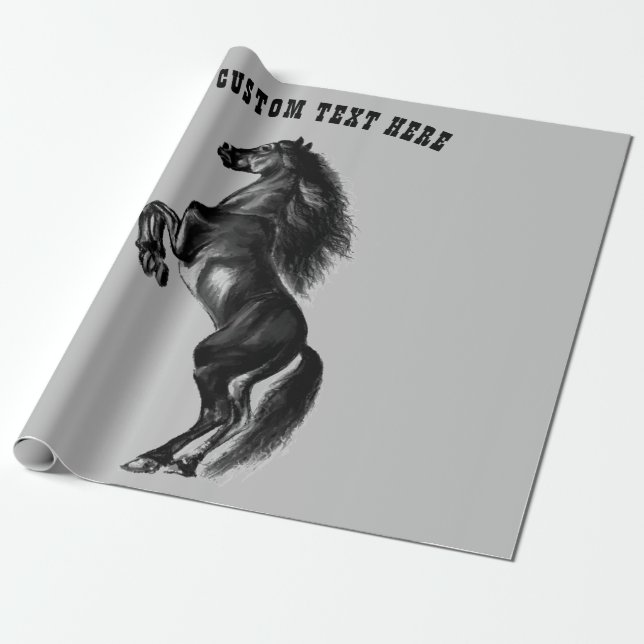 Presente Papel de embrulhamento de cavalos negros com texto (Desenrolado)