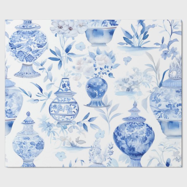 Presente Papel de embrulhamento de cipós de Chinoiserie Azu (Barra)