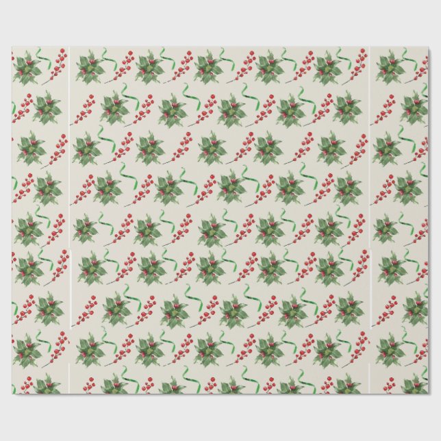 Presente Papel de embrulhamento de fita Holly e Verde (Aberto)