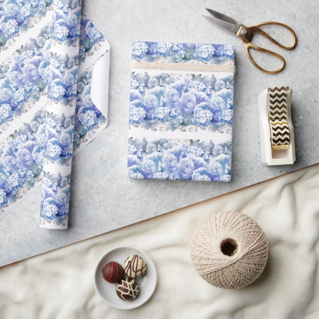 Presente Papel de embrulhamento de flores monocromáticas az (Artesanato)