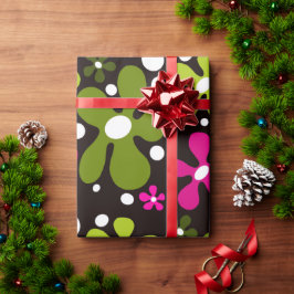 Presente Papel de embrulhamento de flores verdes e cor-de-r