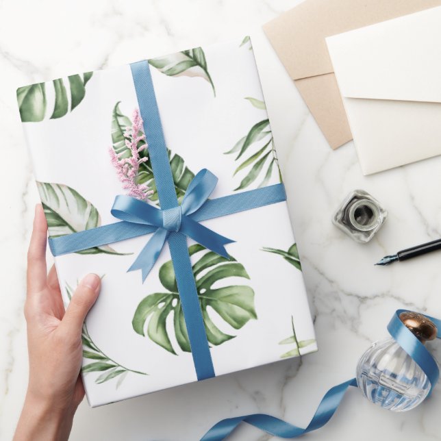 Presente Papel de embrulhamento de folhas tropicais de aqua (Presentear)