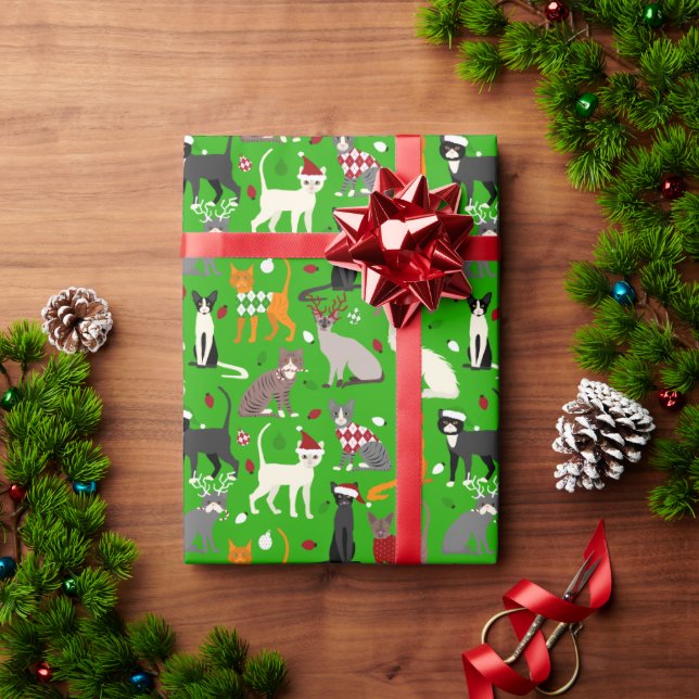 Presente Papel de embrulhamento de gatos natalinos (Presente de Natal)