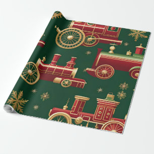 Presente papel de embrulhamento de locomotivas de christmas