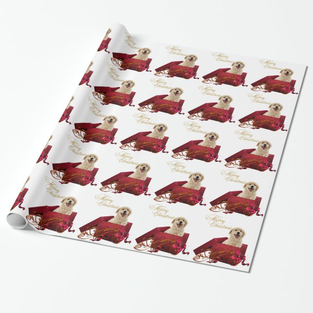Presente Papel de embrulhamento de Natal Labrador Amarelo (Desenrolado)