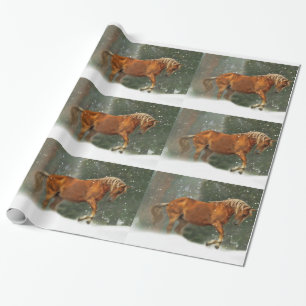 Presente Papel de embrulhamento de Natal para cavalos e nev