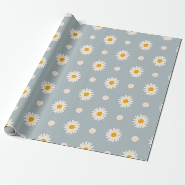 Presente Papel de embrulhamento de padrão floral azul e mar (Desenrolado)