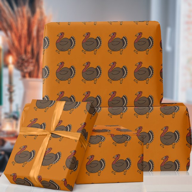 Presente Papel de embrulhamento de padrão na Turquia, Ação  (Lots of turkeys trotting along this wrapping paper!)