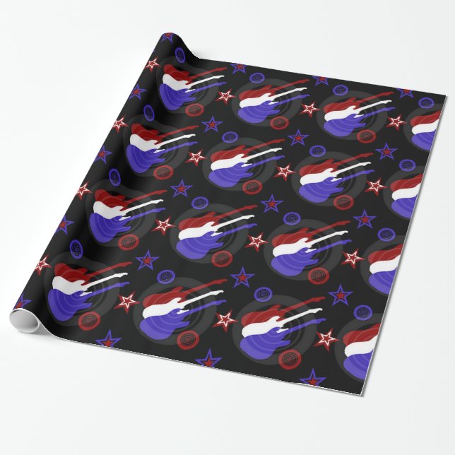 Presente Papel de embrulhamento de padrões de guitarras com (Desenrolado)