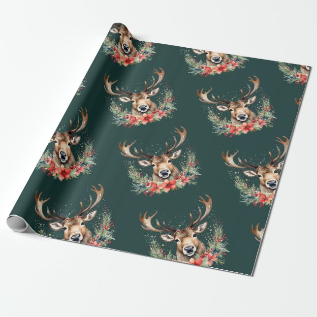 Presente Papel de embrulhamento de Reindeer de Natal (Desenrolado)