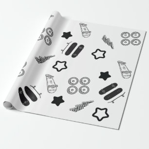 Presente Papel de embrulhamento de skate preto e branco