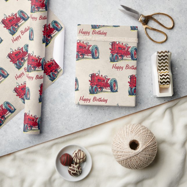 Presente Papel de embrulhamento do trator de Fazenda vermel (Artesanato)