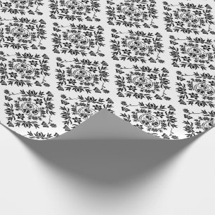 Presente Papel de embrulhamento Floral a Preto e Branco