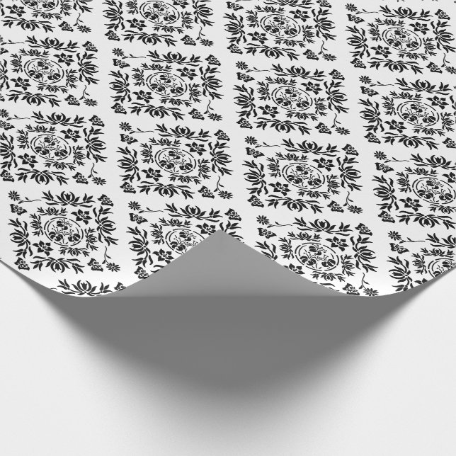 Presente Papel de embrulhamento Floral a Preto e Branco (Ponta)