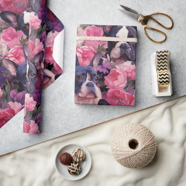 Presente Papel de embrulhamento floral francês preto e bran (Artesanato)