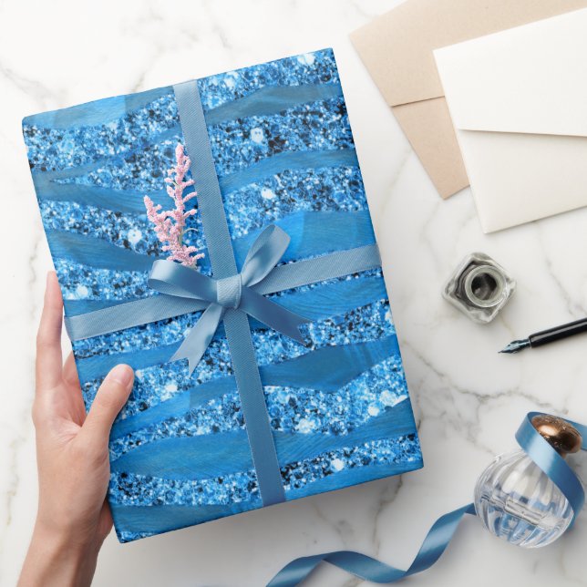 Presente Papel de embrulhamento Glitter Blue Zebra Stripes (Presentear)