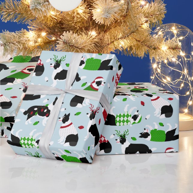 Presente Papel de embrulhamento na borda do Natal Collie (Feriados)
