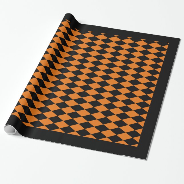 Presente Papel de embrulho, 30" x 6" PRETO E LARANJA HARLEQ (Desenrolado)