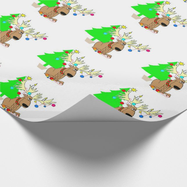 Presente Papel de embrulho/Rena & árvore de Natal (Ponta)