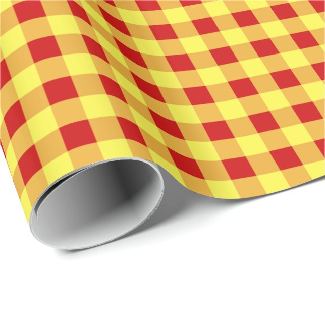 Presente Papel de embrulho, xadrez vermelho e amarelo (Ponta do rolo)