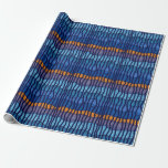 Presente Papel de empacotamento<br><div class="desc">Arte digital repetindo padrão de ouro e vários tons de linhas e listras abstrato azuis,  estilizados para a estação de Chanucá.</div>