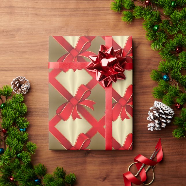Presente Papel de empacotamento - Arco vermelho e fita em D (Presente de Natal)