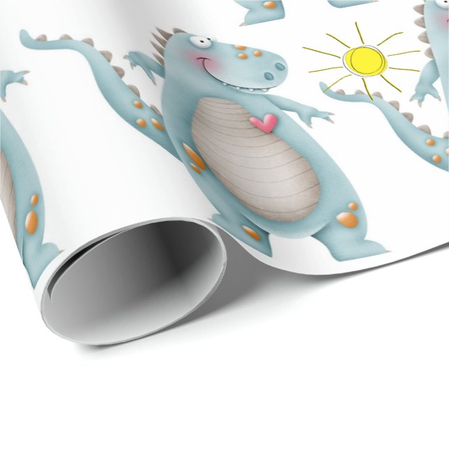 Presente Papel de empacotamento - Blue Dino Design 2 (Ponta do rolo)