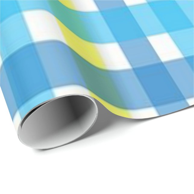 Presente Papel de empacotamento brilhante Xadrez amarela az (Ponta do rolo)