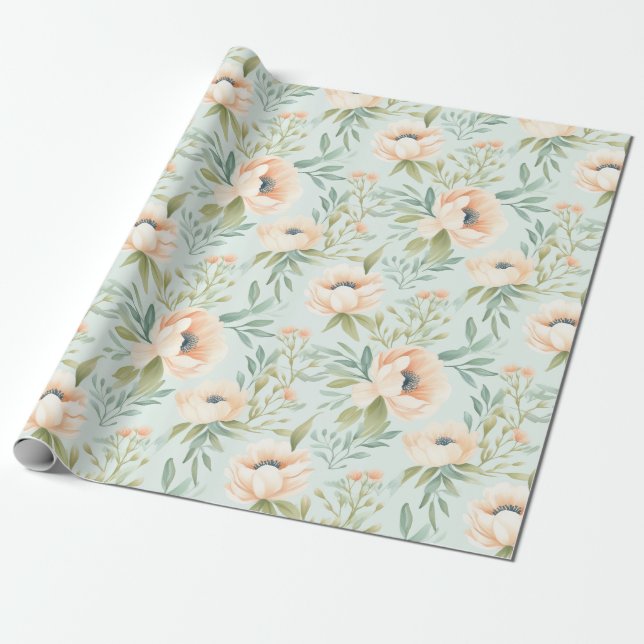 Presente Papel de empacotamento da Flor Floral de Pêssego (Desenrolado)