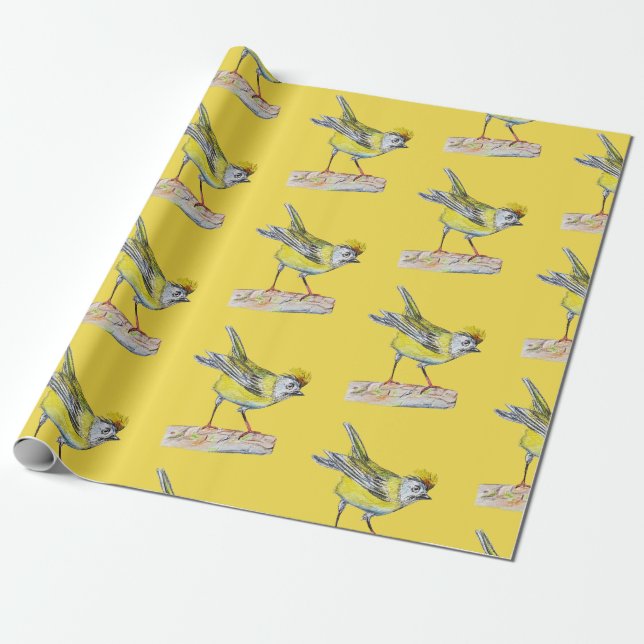 Presente Papel de empacotamento de aves amarelas, 30 em x 6 (Desenrolado)