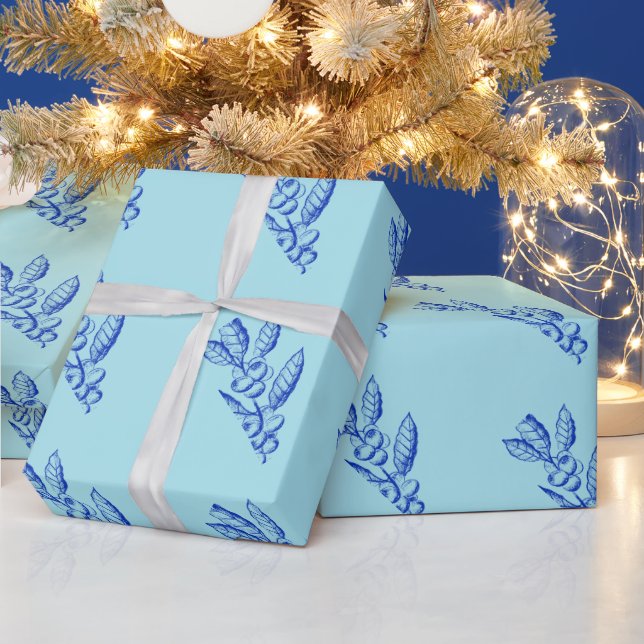 Presente Papel de empacotamento de folhas azuis (Feriados)