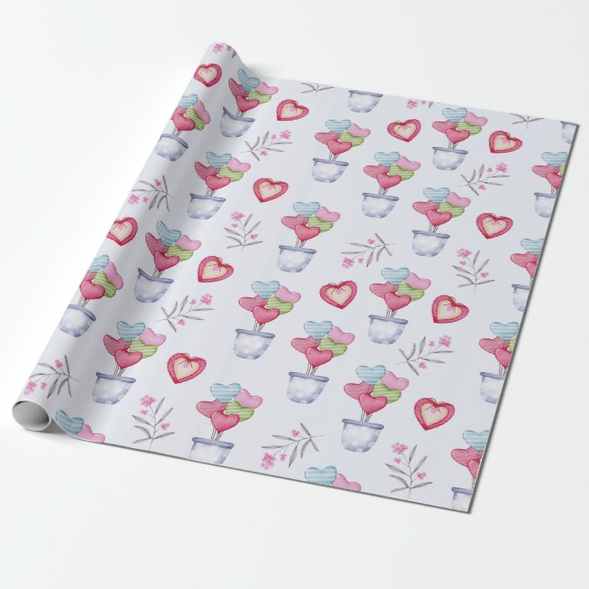 Presente Papel de empacotamento de padrão cardíaco (Desenrolado)