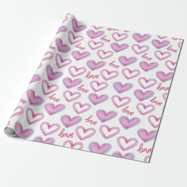 Presente Papel de empacotamento de padrão cardíaco (Desenrolado)