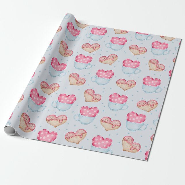 Presente Papel de empacotamento de padrão cardíaco (Desenrolado)