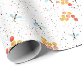 Presente Papel de empacotamento de padrão de abelha de aqua