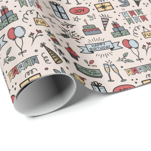 Presente Papel de empacotamento de padrão de aniversário re