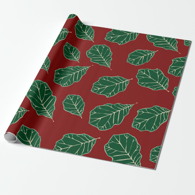 Presente Papel de empacotamento de padrão de folhas de carv (Desenrolado)