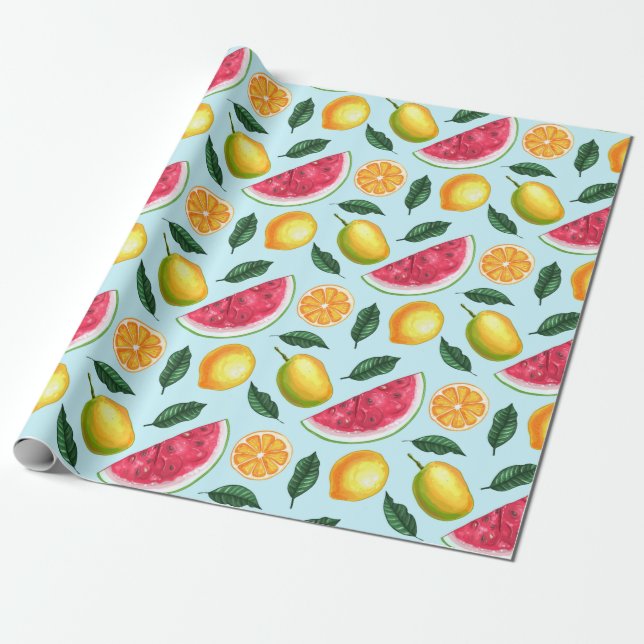 Presente Papel de empacotamento de padrão de Fruta exótico (Desenrolado)