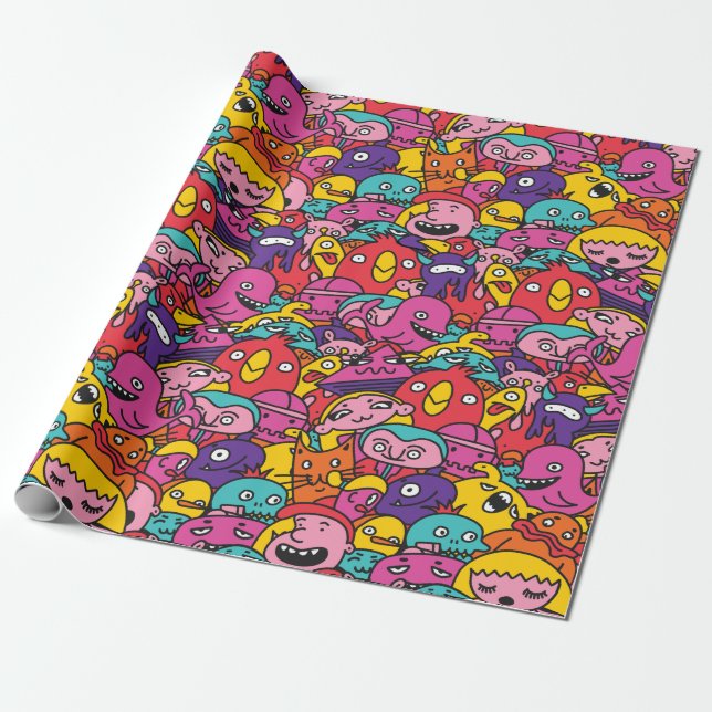 Presente Papel de empacotamento de padrão de monstro bonito (Desenrolado)