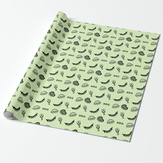 Presente Papel de empacotamento de padrão dos ícones verdes (Desenrolado)