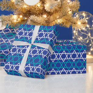 Presente Papel de empacotamento de padrão Jewish Blue Star