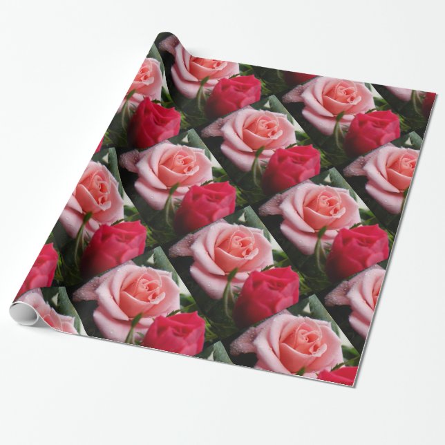 Presente Papel de empacotamento de padrão rosa e Rosa verme (Desenrolado)
