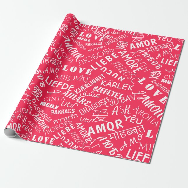 Presente Papel de empacotamento de texto de amor multilíngu (Desenrolado)