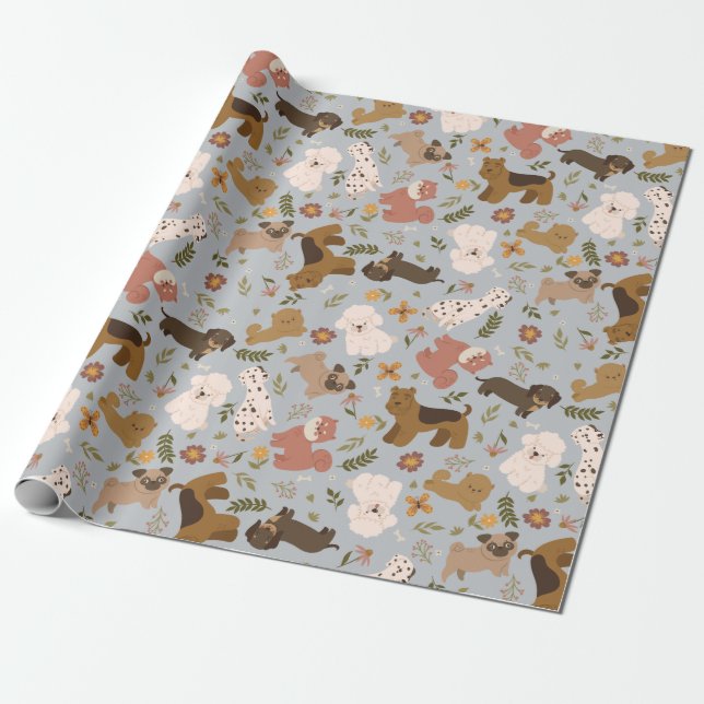 Presente Papel de empacotamento do padrão de puppy (Desenrolado)