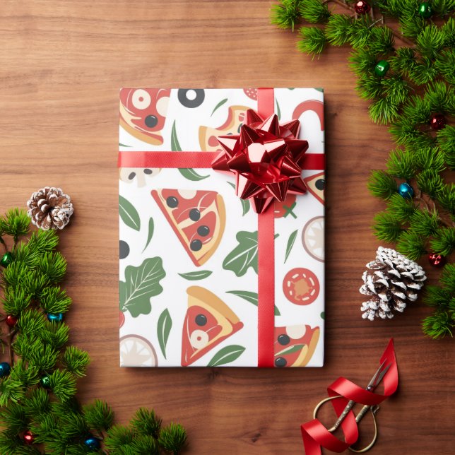 Presente Papel de empacotamento do padrão do dia da pizza | (Presente de Natal)