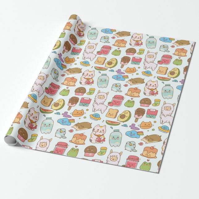 Presente Papel de empacotamento do padrão Kawaii (Desenrolado)