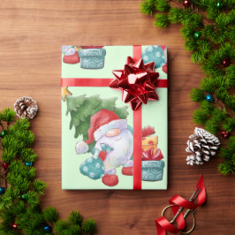 Presente Papel de empacotamento em árvore de Natal e Gnome