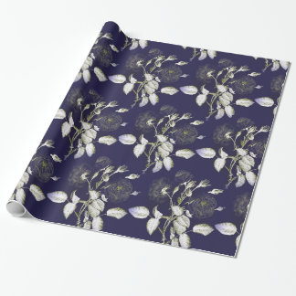 PRESENTE PAPEL DE EMPACOTAMENTO FLORAL BRANCO & AZUL COBALT