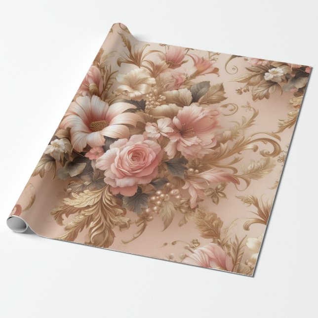 Presente Papel de empacotamento Floral para presentes, Dour (Desenrolado)